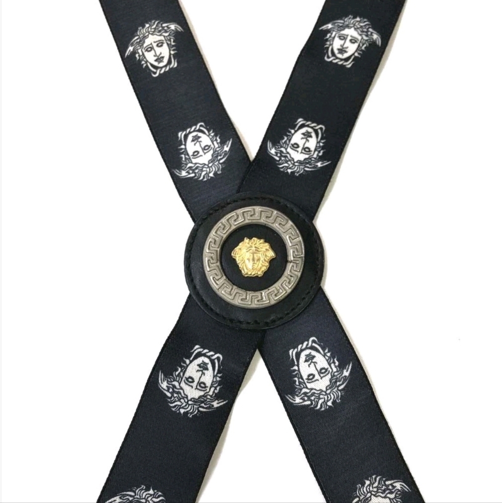 Versace Medusa Black Suspenders with Silver Accents & Medalion - Picture 6 of 11